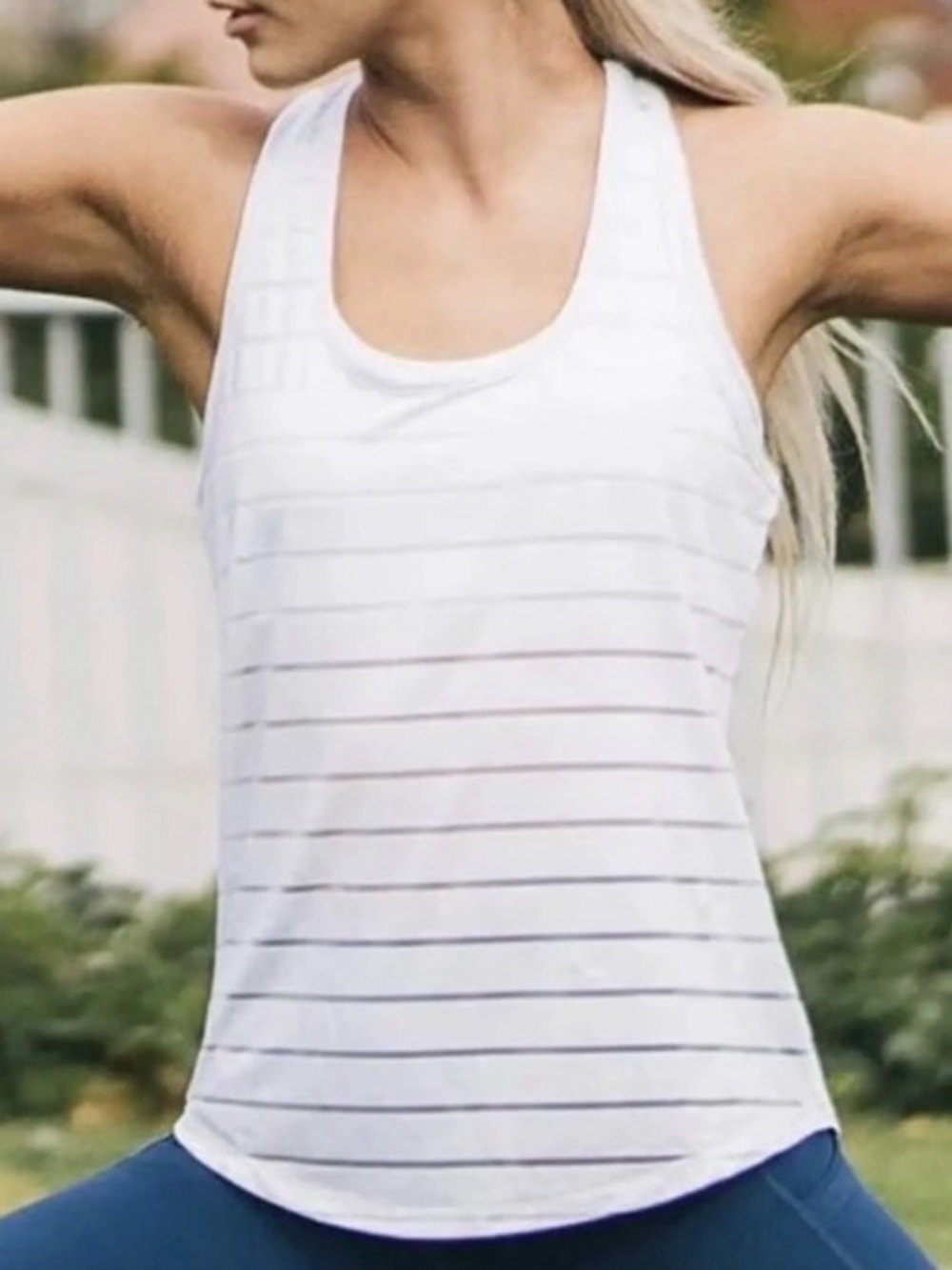 Zyia Active Havana Racerback Tank in White Size Medium Lightweight mesh stripes